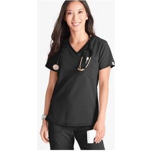 Cherokee Scrub‎ Top V-Neck Contemporary Black Medium Stretch Rib-Knit CK748A